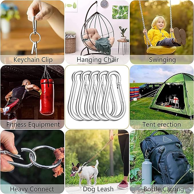 200PCS 2" Spring Snap Hook Carabiners, 3/16" Heavy Duty Galvanized Steel Carabiner Clips, 220lbs Capacity M5 Spring Clips Keychain for Hammock Swing,Dog Leashes, Water Bottle and Outdoor Activities
