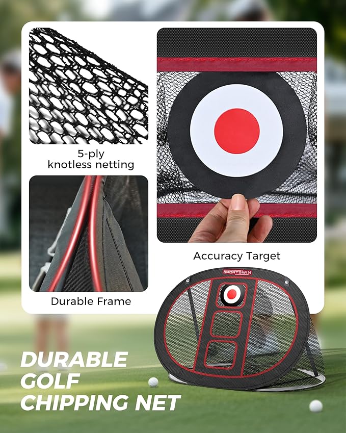 10x7ft Heavy Duty Golf Practice Net with Mat, Target Cloth, 8 Tees, 6 Balls, Carry Bag, Golf Training Net for Backyard Driving Chipping Indoor Outdoor