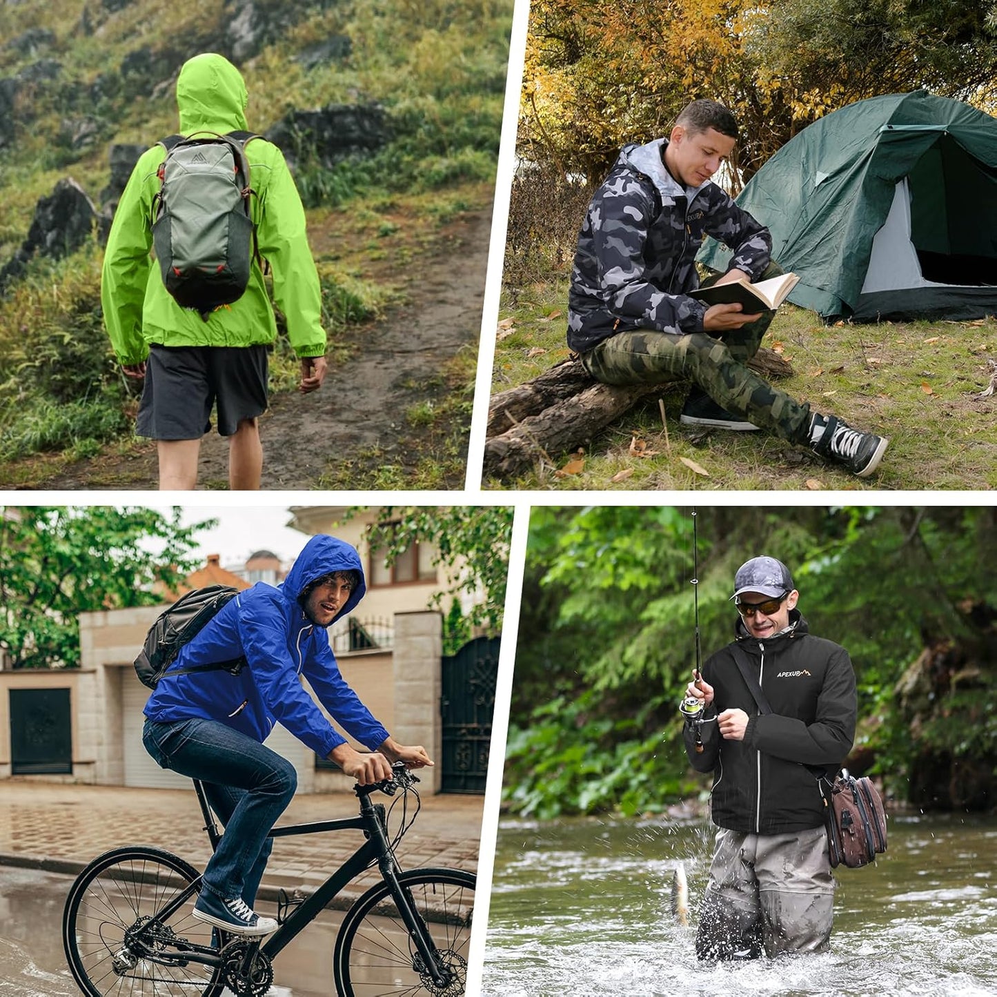 APEXUP Packable Rain Jacket Men with Reflective Zipper, Lightweight Waterproof Raincoat, Mens Rain Jacket for Outdoor Sports