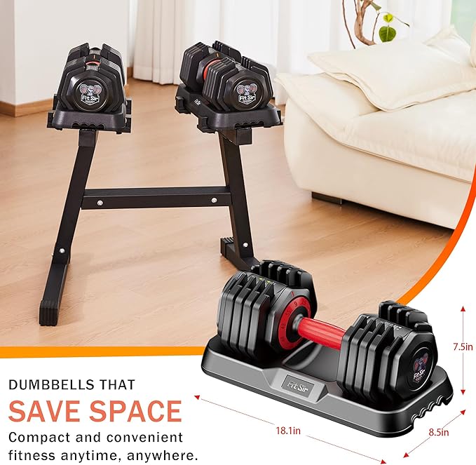 Adjustable Dumbbell Set 25/55/90LBS,10 in 1 Free Weights Dumbbell with Anti-Slip Texture Handle,1 Sec Speed Adjustment Men/Women Gym and Home Strength Training Equipment.