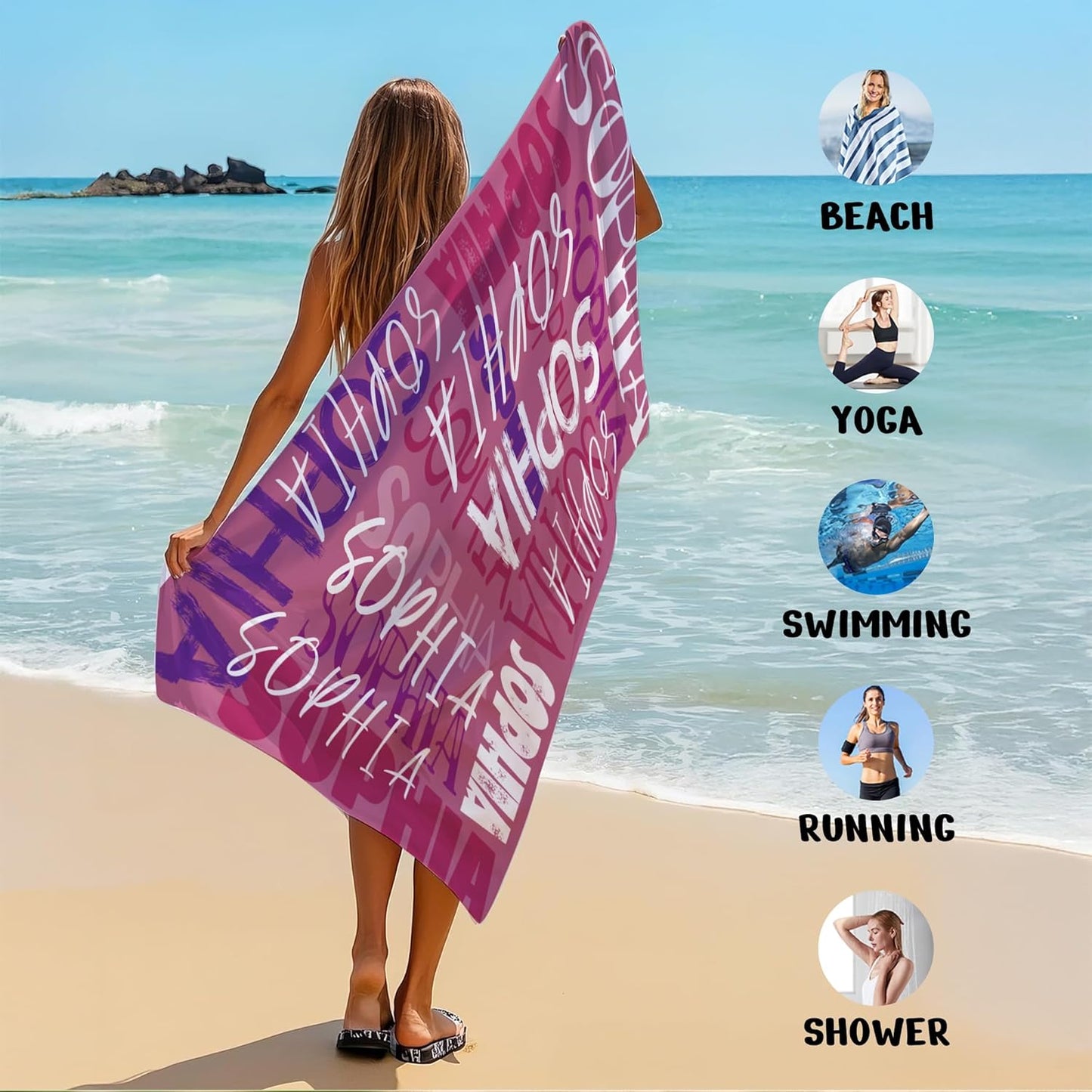 JML Personalized Beach Towel with Name, Custom Beach Towel with Name, Customized Microfiber Pool Towel, Quick Dry & Absorbent Swim Towel for Adult,Anniversary, Birthday, Summer Holiday,Vacation