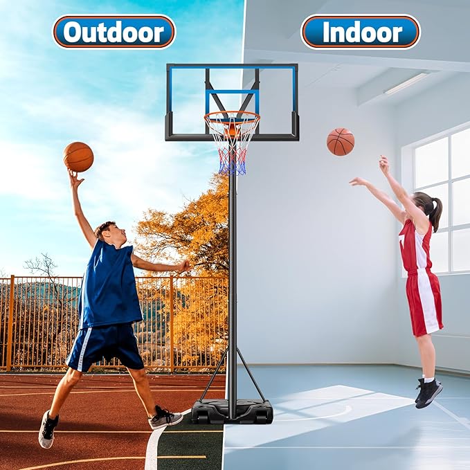 46" 10FT Basketball Hoop Outdoor - Portable Basketball Goal Adjustable Hoops & Goals with Solid Steel Rim & Extra-Large Base for Kids/Youth/Teens/Adults Outdoor