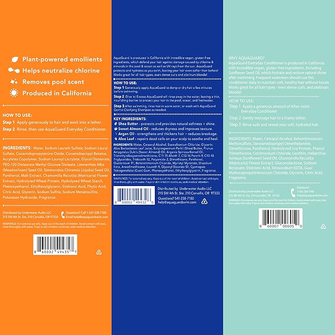 AQUA GUARD Swimmers Essential Hair Protection Bundle | Prevents Chlorine Damage + Softens Hair While Swimming | Color Safe, Leaves Hair Smelling Great | Made in California