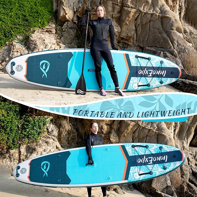 InnoExpo 11' Inflatable Stand Up Paddle Boards with Premium Accessories, Wide Stable SUP Paddle Board Design, Non-Slip Comfort Deck for Youth & Adults