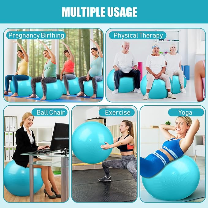 Leyndo 2 Pcs Yoga Ball Exercise Ball Large 26 Inch Exercise Anti Burst Birthing Fitness Ball with Pump, 26 Inches/ 65 cm for Improved Posture, Balance, Yoga, Pilates, Training