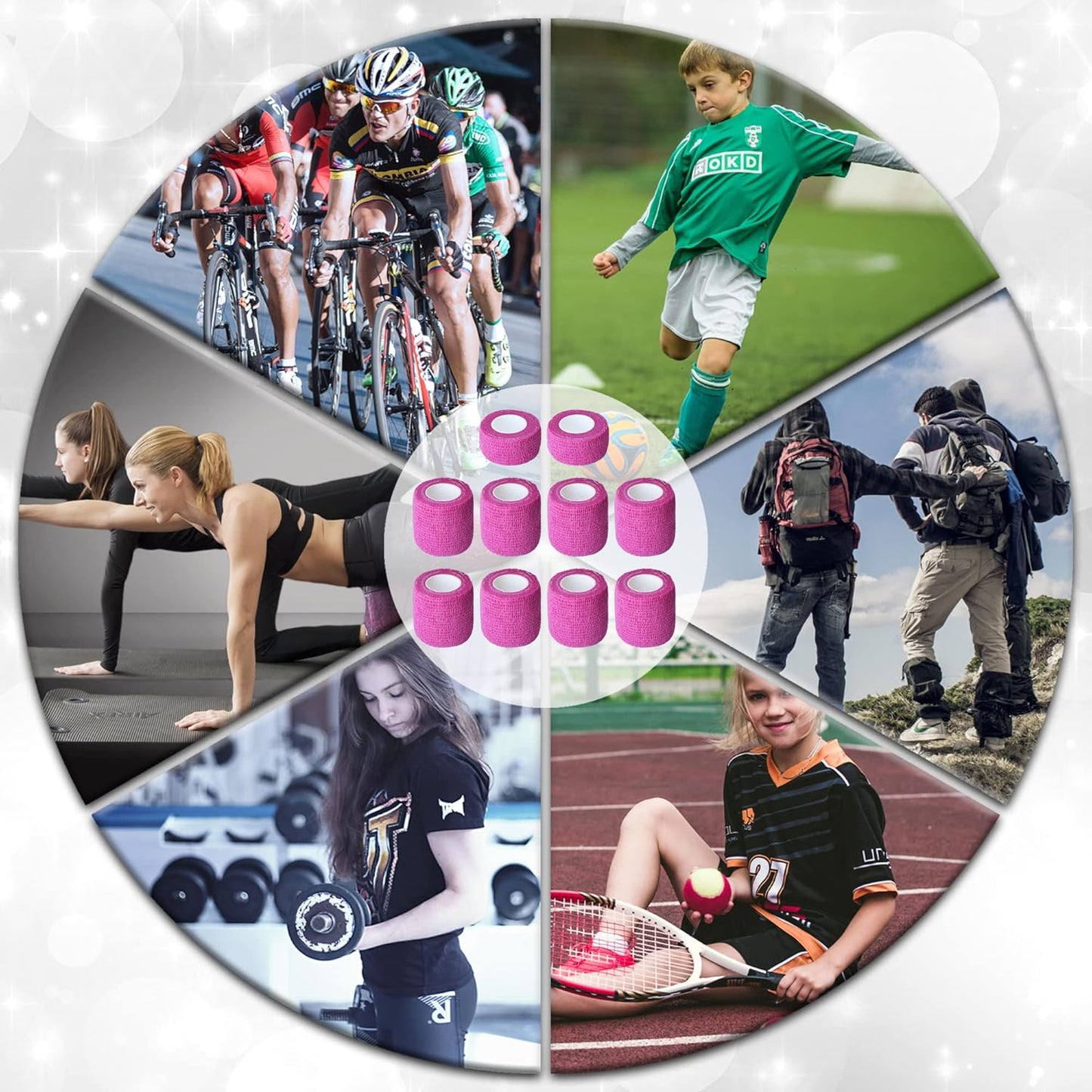 10 Pack Self Adherent Bandage Wrap Elastic Cohesive Bandage Self Adhesive Tape Vet Wrap Tape 2 Size (8Pack 2'' and 2Pack 1''), Light Purple