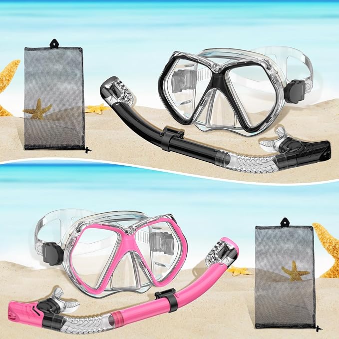 2 Pack Snorkeling Gear for Adults, Dry Snorkel, Mask Set Adult, Diving Scuba Mask, Scuba Gear, Swimming Goggles with Nose Cover, Swim Freediving Tempered Glass Panoramic View Travel Packages