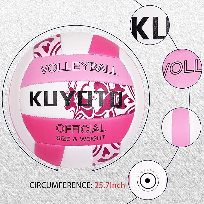 KUYOTQ Official Size 5 in&Outdoor Beach Volleyball,3MM Thickened Surface Soft Leather Youth Womens Mens Volleyball for Game Gym Training(Deflated)