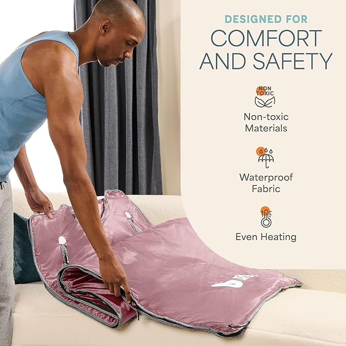 Lifepro BioRemedy Infrared Sauna Blanket – Available in 5 Colors – Portable Far Infrared Home Sauna Bag for Detox, Tension, and Relaxation – Adjustable Temp (86–158°F) & Timer – Includes Detox Wraps