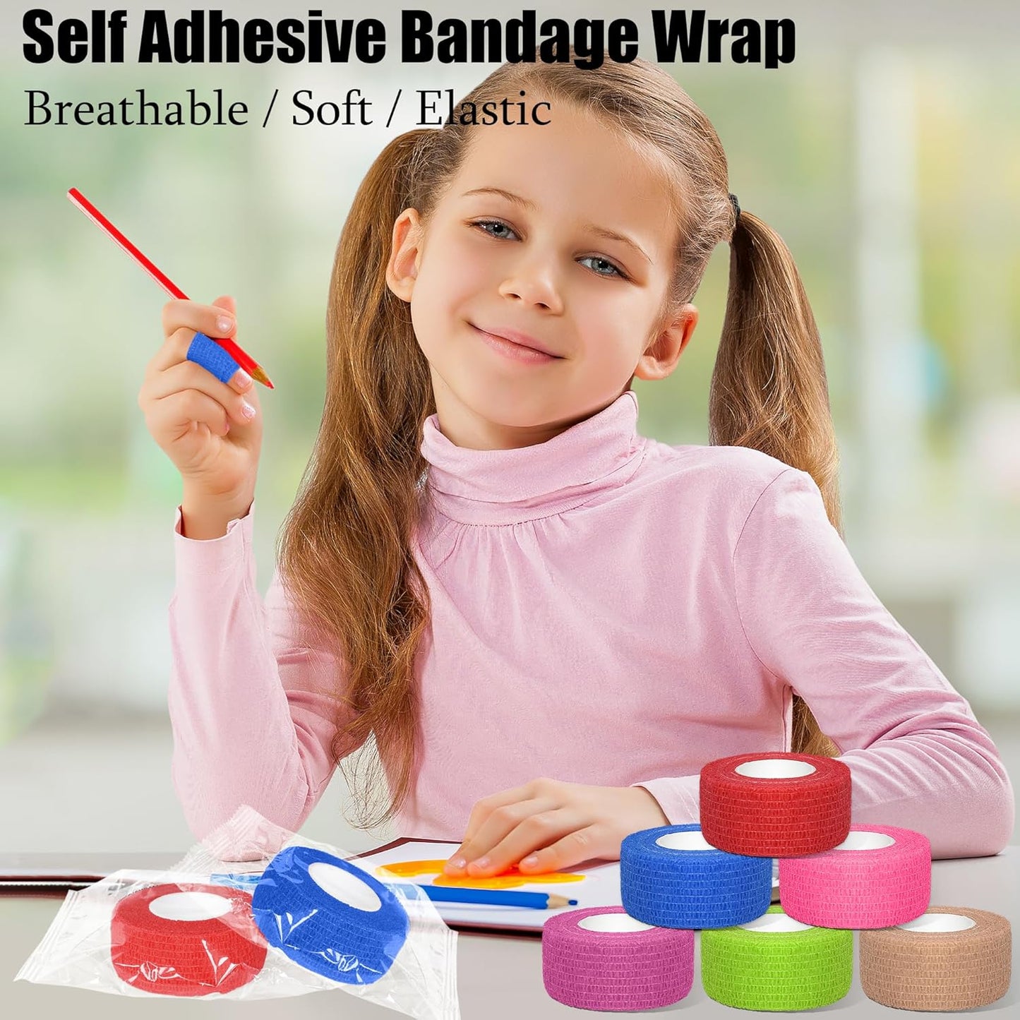 6 Pack 1 Inches Self Adhesive Bandage Wrap Breathable Cohesive Bandage Elastic Tape for Pets, Athletic, Sports, Wrist, Knee, Ankle(5 Yards Per Roll, Mixed Colors)