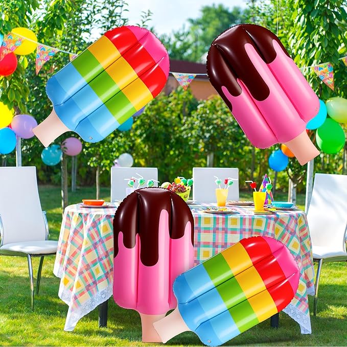 4 Pcs 36 Inch Inflatable Ice Cream Blow up Rainbow Ice Cream Inflatable Summer Decorations for Summer Pool Beach Birthday Party Decor