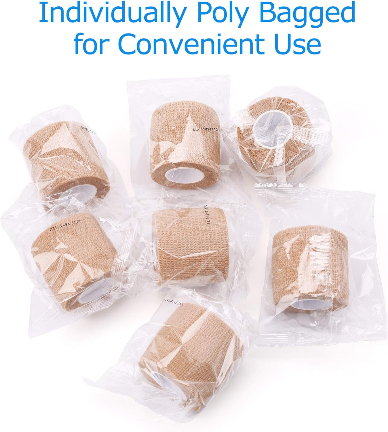 LotFancy Self Adhesive Bandage Wrap, 12 Pack, 2" x 5 Yards Non Woven Medical Tape, First Aid Tape for Athletic Wrist Ankle Sprains Swelling, Tan Color