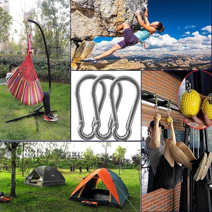 10Pack 5.5 Inch Spring Snap Hooks, Heavy Duty Carabiner Clips for Swing, 12MM 1/2” Quick Chain Link Buckle Clip Keychain Carabiners for Hammock Fitness Gym Boating-1350lbs Capacity