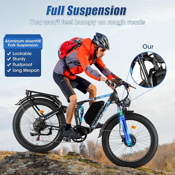 60V 26Ah Electric Bike for Adults 5000W, 60V Battery Ebike, 26"X4"Fat Tire Long Range Mountain Bike Full Suspension, Hydraulic Brake Electric Bicycle