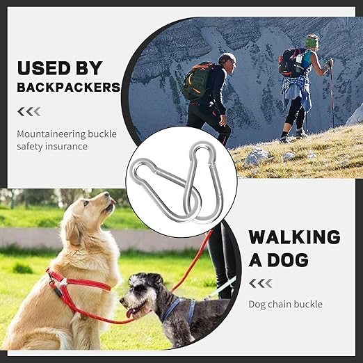 200PCS M5 Spring Snap Hook Carabiner, 2IN Heavy Duty Galvanized Steel Carabiner Clip, 220LBS Holding Capacity Spring Clips for Hammock Swing Outdoor Travel