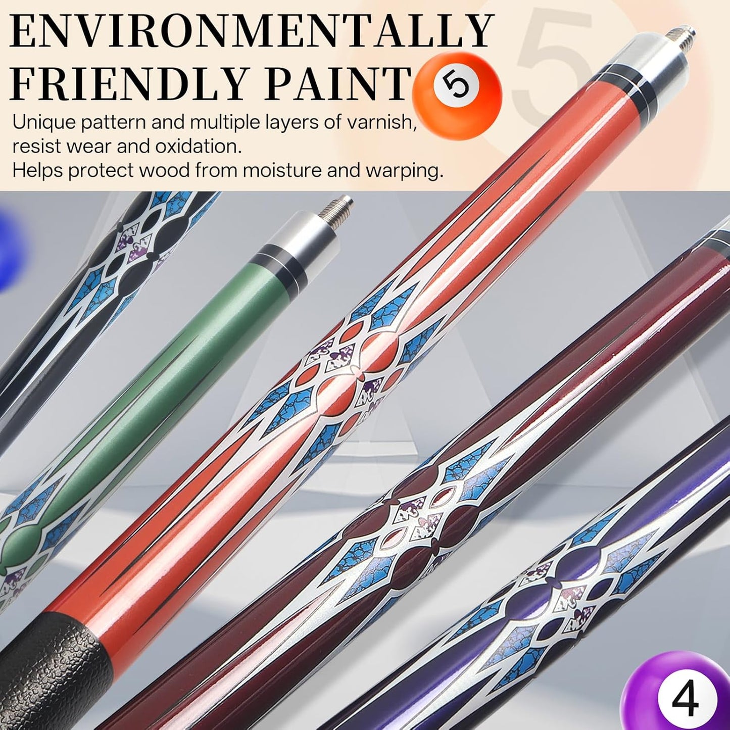 Kmise Pool Cue Stick Set - 58 Inch Pool Cues, 18~21Oz Canadian Maple Professional Billiard Cues Sticks, Pool Sticks for Adults, Multiple Colors, Pool Stick for Bar House Pool Tables Sports