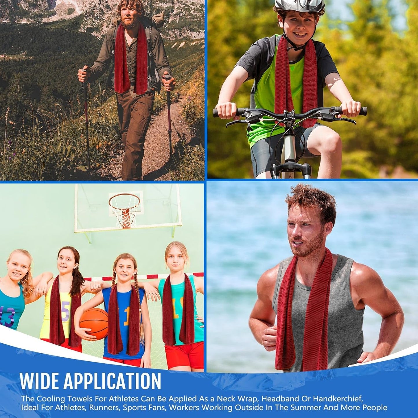 Hosuly 30 Pack Cooling Towels, 40"x12" Ice Breathable Soft Chilly Sweat Rag Microfiber Workout Rags for Gym Cooling Towels for Neck and Face for Yoga Golf Sport Running