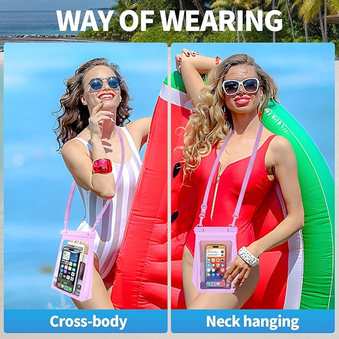 Large Floating Waterproof Phone Pouch, Cell Phone Dry Bag for iPhone 16 15 14 13 Pro Max Galaxy Google All Phones, IPX8 Waterproof Bag for Beach Vacation Purple