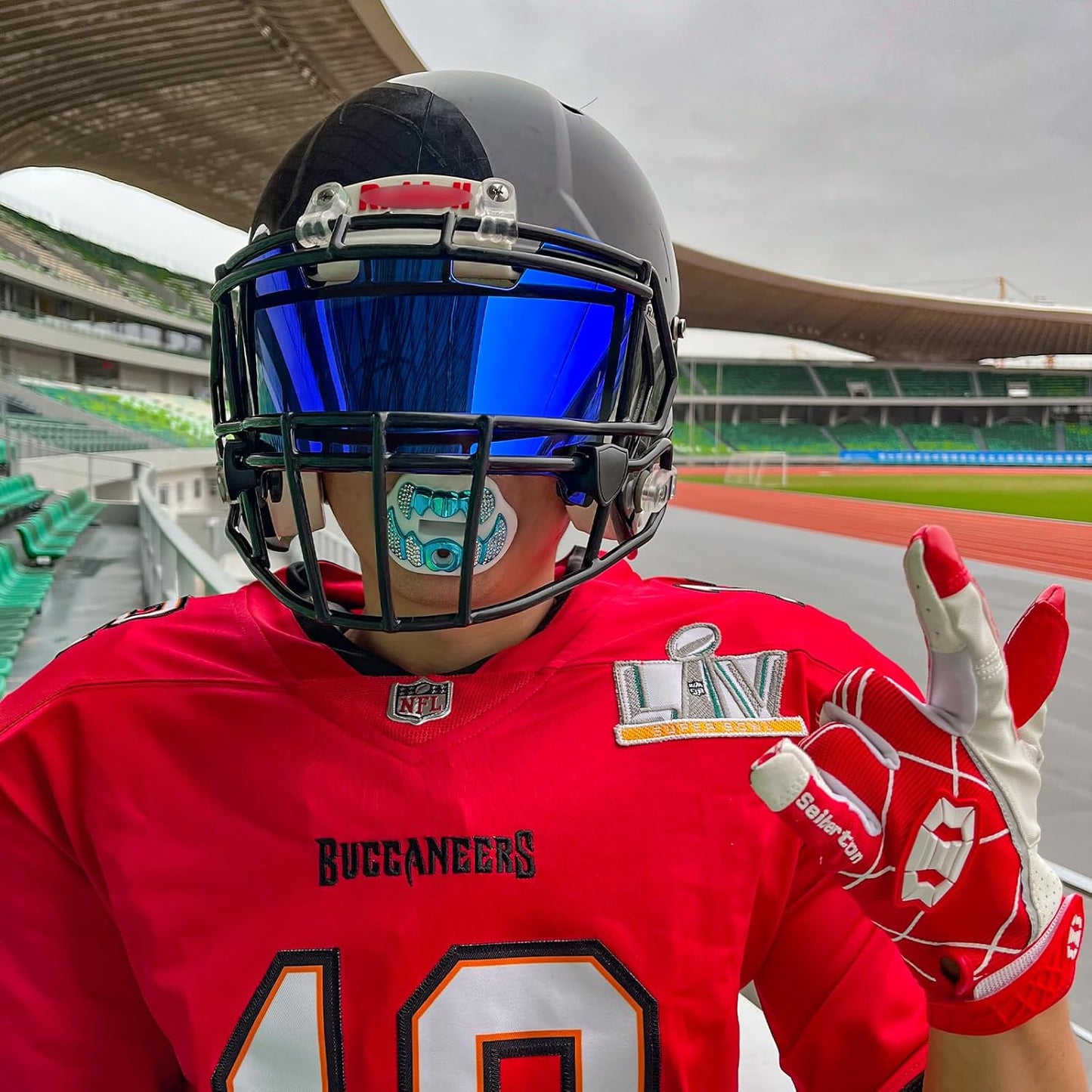 LeCool Football Mouth Guard with Connected Strap- 3D Beast Chrome Adult and Youth Mouth Guard-Mouth Piece for Sports for Maximum Air Flow and Teeth Protection