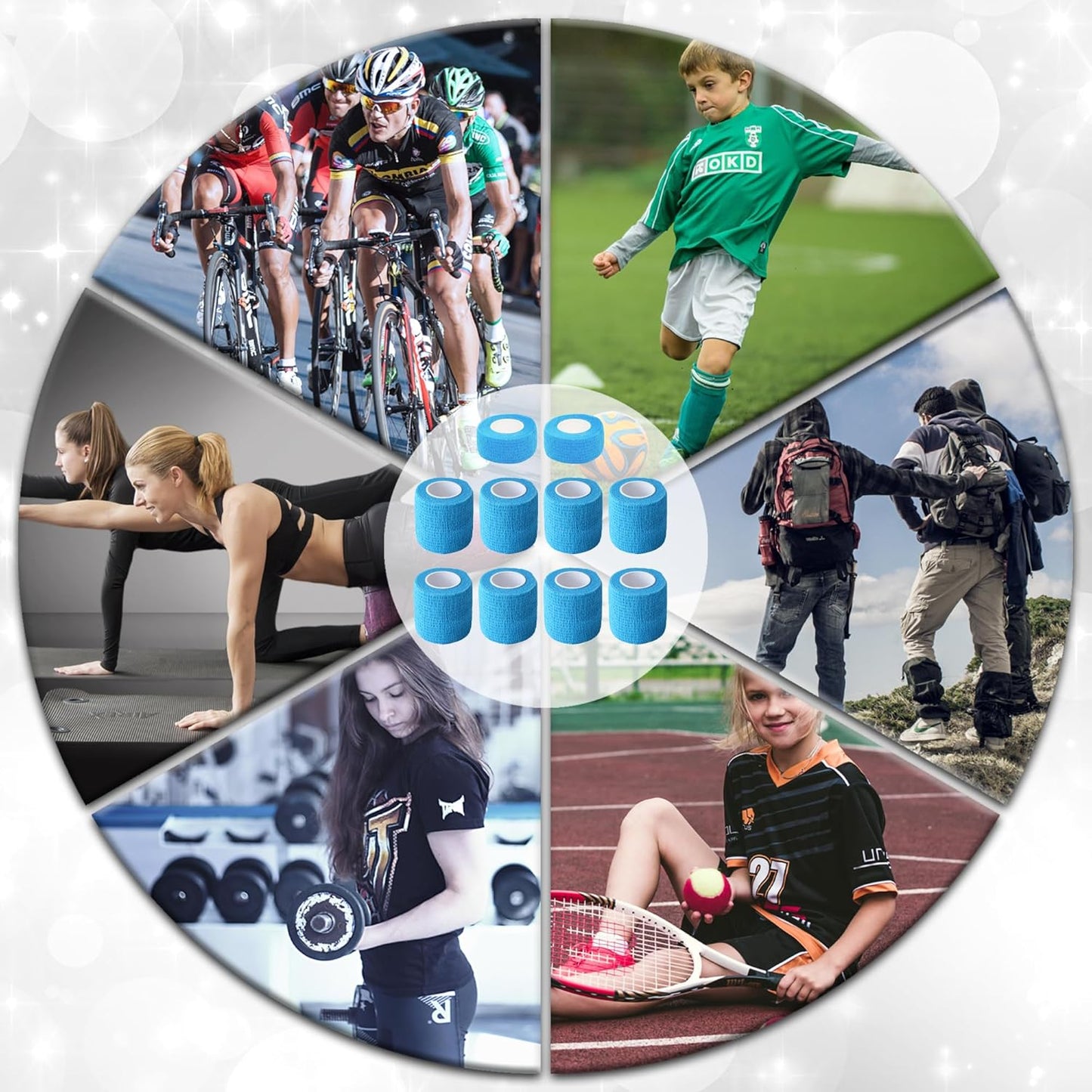 10 Pack Self Adherent Bandage Wrap Elastic Cohesive Bandage Self Adhesive Tape Vet Wrap Tape 2 Size (8Pack 2'' and 2Pack 1''), Light Blue