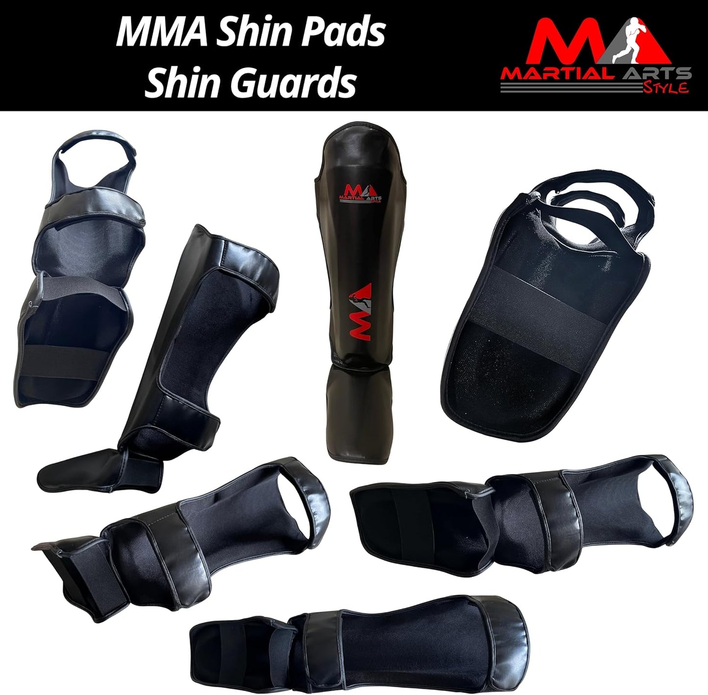 Muay Thai Shin Guards, Shin Pad for Martial Arts, Kick Boxing Leg Instep Protection Pads for Sparring, MMA Kickboxing Taekwondo Professional Training Equipment Gear