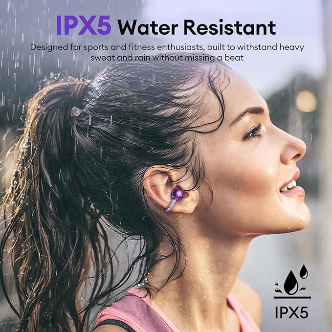2 in 1 Clip on Open Ear Headphones Wireless Earbuds, 0 Delay Bluetooth 6.0, Ultra-Long 140H Play, Auto L-R Recognition Touch Control, Hybrid Noise Reduction for Work Fitness Daily Use, Ctbuds Purple