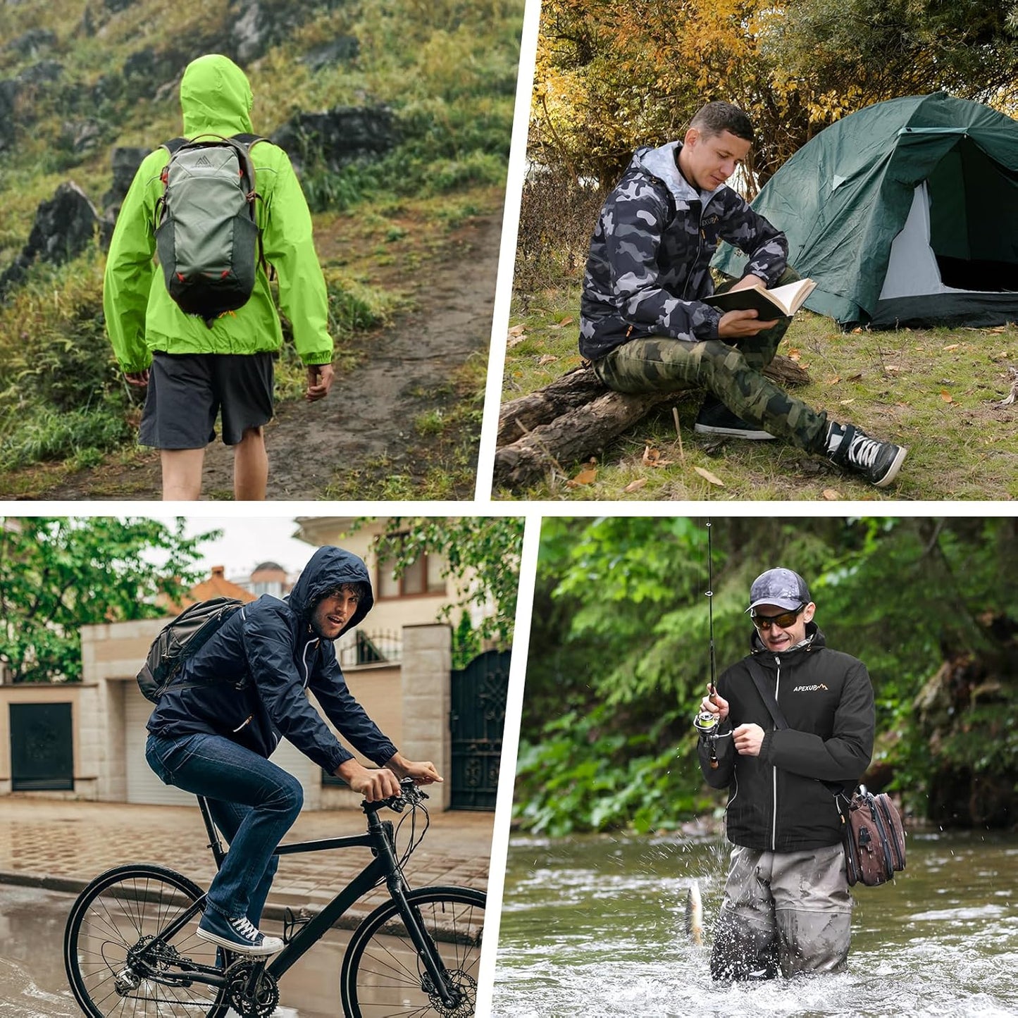 APEXUP Packable Rain Jacket Men with Reflective Zipper, Lightweight Waterproof Raincoat, Mens Rain Jacket for Outdoor Sports
