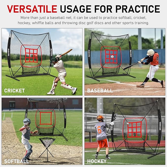 7x7 ft Baseball Net for Batting Pitching Hitting, Softball Pitching Net with Strike Zone, Tee, Ball Caddy, Softball Batting Net Baseball Training Equipment for Kids Adult Youth Sport Practice