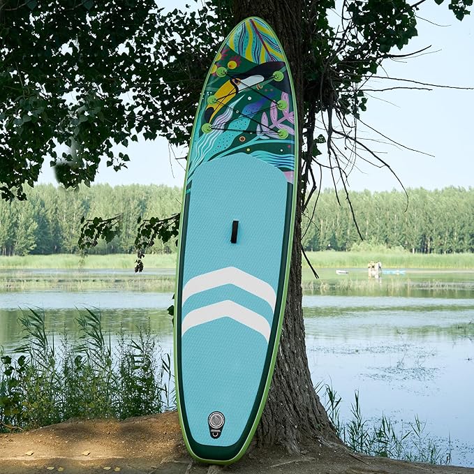10'6"Inflatable Stand Up Paddle Board Ultra Portable-Lightweight & Stable|All-in-One Kit w/Aluminum Paddle, Dual-Action Pump & Backpack|Lakes & Oceans Ready for Family Recreation by Aquajourney
