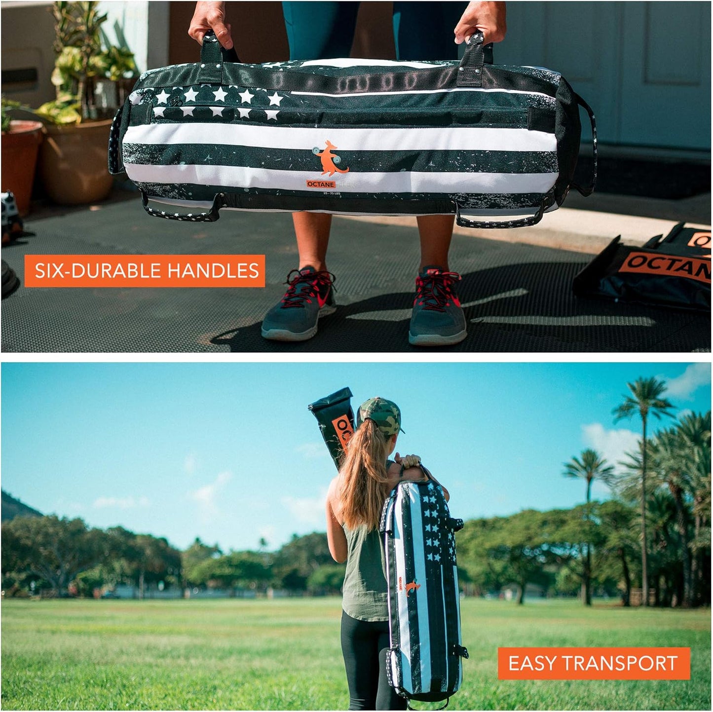 Adjustable Sandbags for Fitness 75lb - Home Workout Sandbag Set with 3 x Filler Bags and Exercise Poster - Training Weighted Sand Bag Equipment with Handles for Gym & Crossfit USA (75)