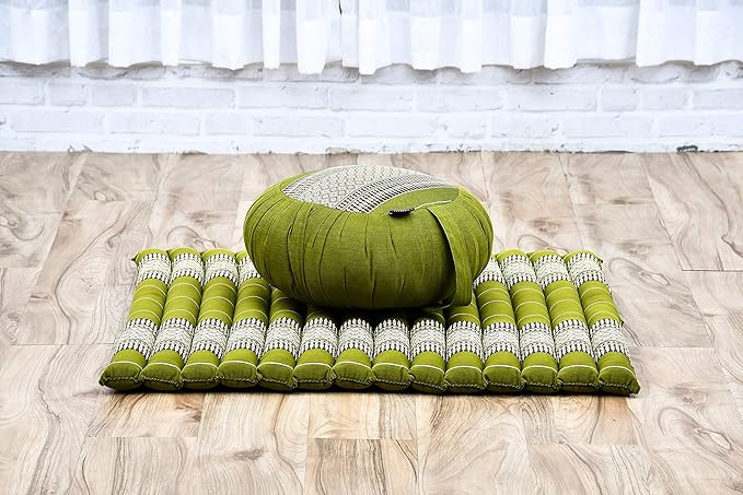 Leewadee Meditation Cushion Set – 1 Round Zafu Meditation Pillow and 1 Square Roll-Up Zabuton Meditation Mat, Pillows Bundle Filled with Kapok