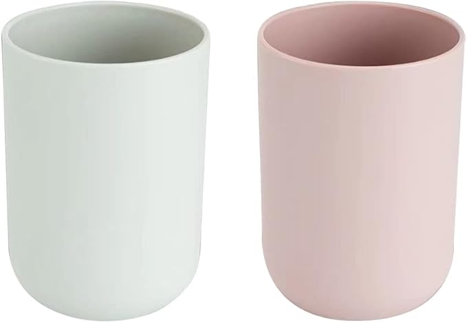 Simple Student Dormitory Plastic Toothbrush Cup Couple wash 2-Piece Set Solid Color Cups 300ml (10 oz) (Light Grey & Light Pink)