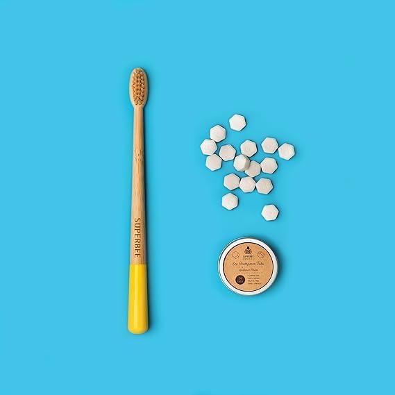 SuperBee Dentos Toothpaste Tablets & Dentos Floss, 14 Tabs, Fluoride Free & Eco Friendly, Travel Mouthwash Tablets, Sensitive Bites Kids Adults, Chewable Tablet, Spearmint