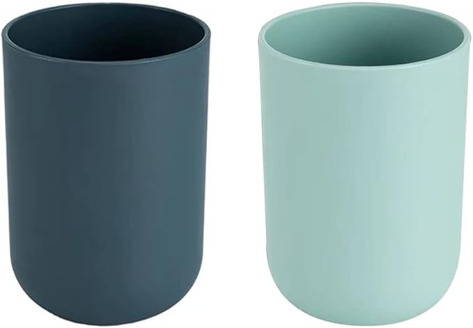 Simple Student Dormitory Plastic Toothbrush Cup Couple wash 2-Piece Set Solid Color Cups 300ml (10 oz) (Dark Blue & Light Blue)