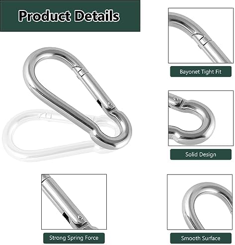 M5 Spring Snap Hook Carabiners, Carabiner Clip, Heavy Duty Galvanized Steel Spring Clip, Quick Link Key Chain for Swing Hammock Gym Outdoor, Holding Capacity