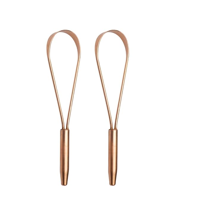 HealthAndYoga™ qLoop Copper Tongue Cleaner - Easy One Hand Use - Larger Surface Coverage - Ayurvedic Copper Health for Fresh Breath and Total Oral Hygiene (Set of 2)