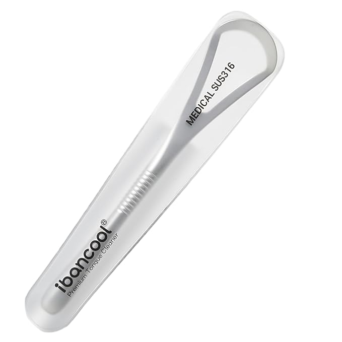 IBANCOOL Tongue Scraper – 316L Stainless Steel Tongue Cleaner with Ergonomic Design to Minimize Gag Reflex, Deep Cleaning Tool, Made in Korea (Basic type for Teens)