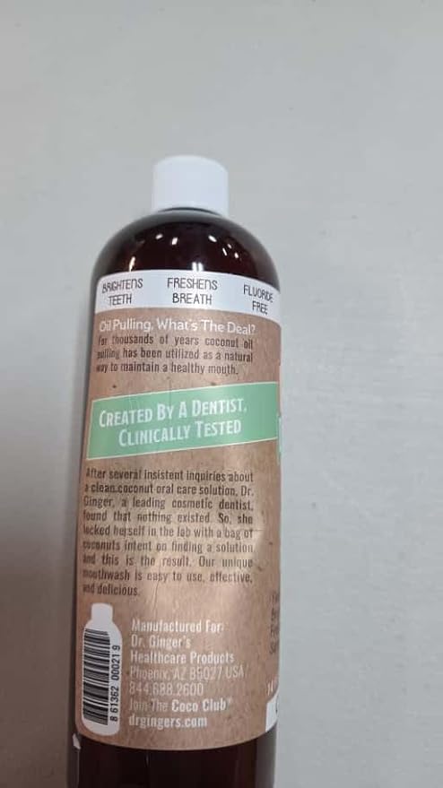 Dr. Ginger’s Coconut Oil Pulling Alcohol Free Mouthwash - Mint Flavor, 14 fl