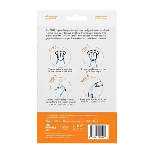 The Humble Co. Copper Tongue Scraper – 100% Copper Tongue Cleaner, For Superior Oral Care, Dental Hygiene and Tongue Cleaning, Helps Eliminate Bad Breath, BPA Free (2pk)