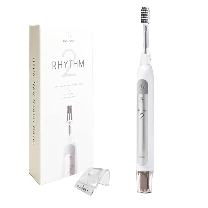 Soladey SoladeyRhythm2, Ionic Power Electric Toothbrush, Solar Panels and TiO2 Semiconductor (Snow White), Ready to use Ionic Toothbrush