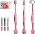 V-Shaped Orthodontic Toothbrush Dental Brush for Braces, for Kids/Teens/Adult, for Sensitive Teeth, for Delicate Gums, Soft Bristles, Toothbrush for Braces, with Tongue Cleaner, Pink, 3pcs