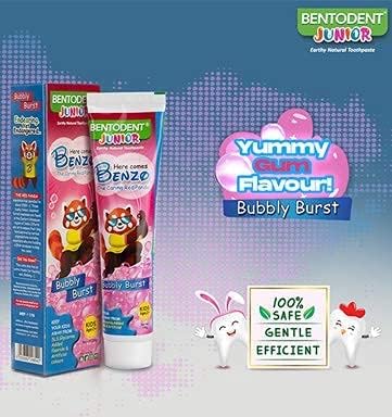 Bentodent Kids Fluoride Free Toothpaste - Natural Calcium Bentonite Clay, SLS Free, Fresh Breath, Gentle Whitening, Vegan, Travel, 3.52oz (Bubble Gum)