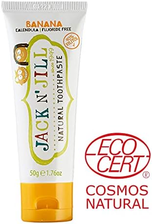 Jack N' Jill Natural Toothpaste for Baby and Infants - Fluoride Free Training Toothpaste, 40% Xylitol, BPA Free - Banana, 1.76 oz (Pack of 4)