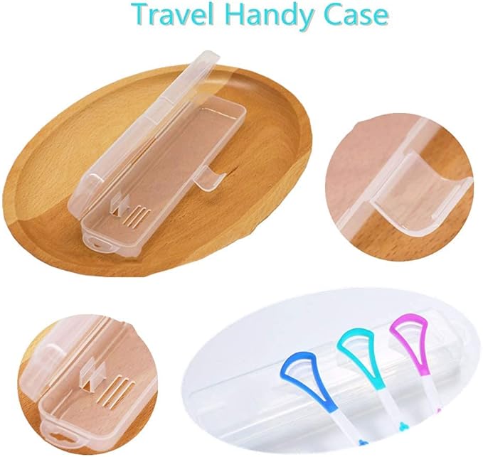 Tongue Scraper Cleaner 100% BPA Free Tongue Scrapers with Travel Handy Case for Adults, Kids, Healthy Oral Care, Easy to Use, Help Fight Bad Breath (4 PACK)