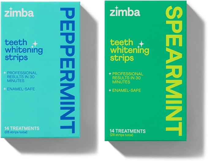 Zimba Mint & Peppermint Teeth Whitening Strips for Teeth Sensitive, White Strips for Teeth Whitening, Teeth Whitener Stain Remover 28 White Strips Included Per Pack, 2 Pack (14 Day Treatment)