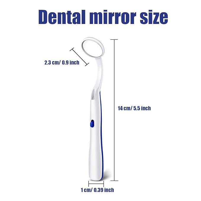 2 Pcs Dental Mirror with Light Tool LED Lighted Teeth Inspection Mirror Anti Fog Curve Angle Dentist Oral Care Tool (Dark Blue)