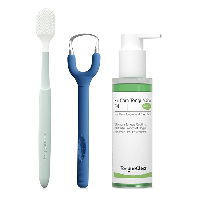 Effective Tongue Scraper and Oral Mucosal Cleaner Kit for Adults - Ergonomic Tongue Cleaner Promotes Fresher Breath, Oral Mucosal Cleaner package, Personal Care Essential (Blue)