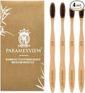 Paramexview® Natural Bamboo Toothbrushes Set of 4 | BPA-Free Medium Bristles, Eco-Friendly | Biodegradable Handle, Charcoal Infused and Organic Base