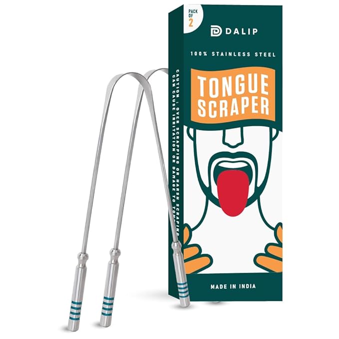 Dalip Tongue Scraper for Adults with Ergonomic Non-Slip Handle, Green Stainless Steel Tongue Cleaner, Reduces Bad Breath, Easy to Use Oral Care & Hygiene Tongue Scrubber (Pack of 2)