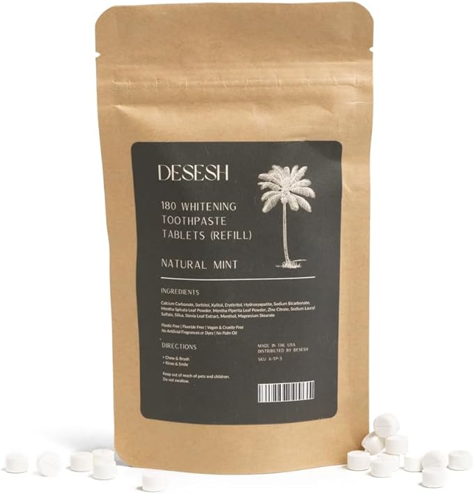 US-Made Toothpaste Tablets, New Improved SLS-Free Formula, 180 Count, Biodegradable Refill Pouch, Natural Mint Flavor, Fluoride Free with Hydroxyapatite, Whitening